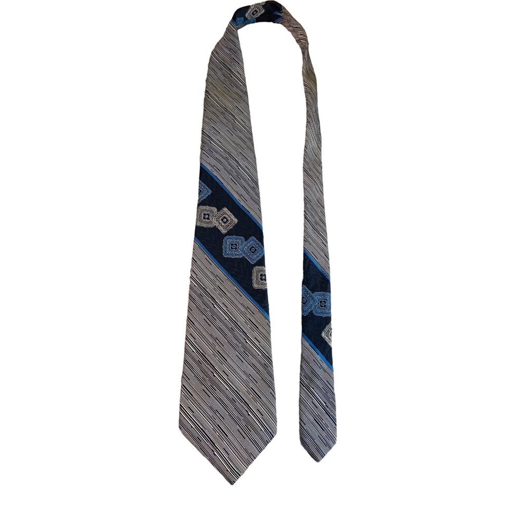 Don Loper Vintage Mens Necktie Blue Geometric Stripe Mid-Century Retro Dad Gift